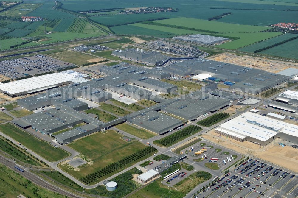 Leipzig from above - Blick auf den Ausbau des Leipziger BMW- Werkes für die Produktion von Elektroautos. Bayerische Motoren Werke / BMW AG Motorrad Werk Leipzig an der BMW Allee 1 in Sachsen. BMW Motorcycle Plant Leipzig in Saxony.