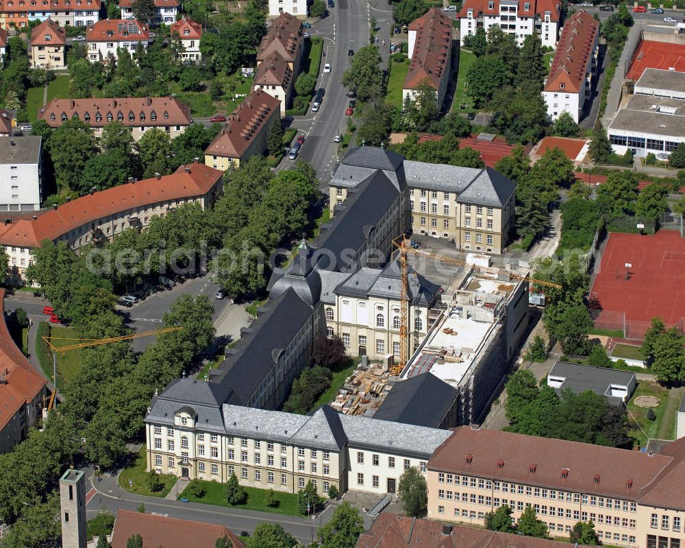 Würzburg from the bird's eye view: Erweiterungsarbeiten am Gebäude der Philosophischen Fakultät II der Julius-Maximilians-Universität Würzburg. Expansion work on the building of the Philosophical Faculty II of the Julius Maximilians University Wurzburg.