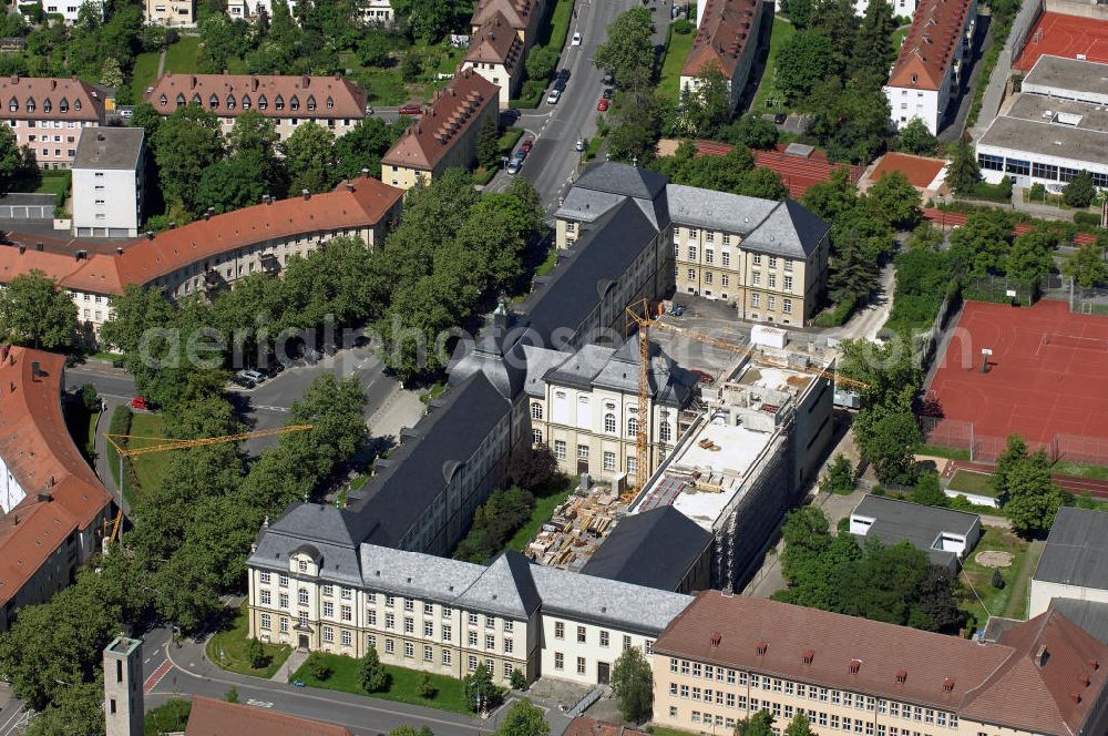 Aerial image Würzburg - Erweiterungsarbeiten am Gebäude der Philosophischen Fakultät II der Julius-Maximilians-Universität Würzburg. Expansion work on the building of the Philosophical Faculty II of the Julius Maximilians University Wurzburg.