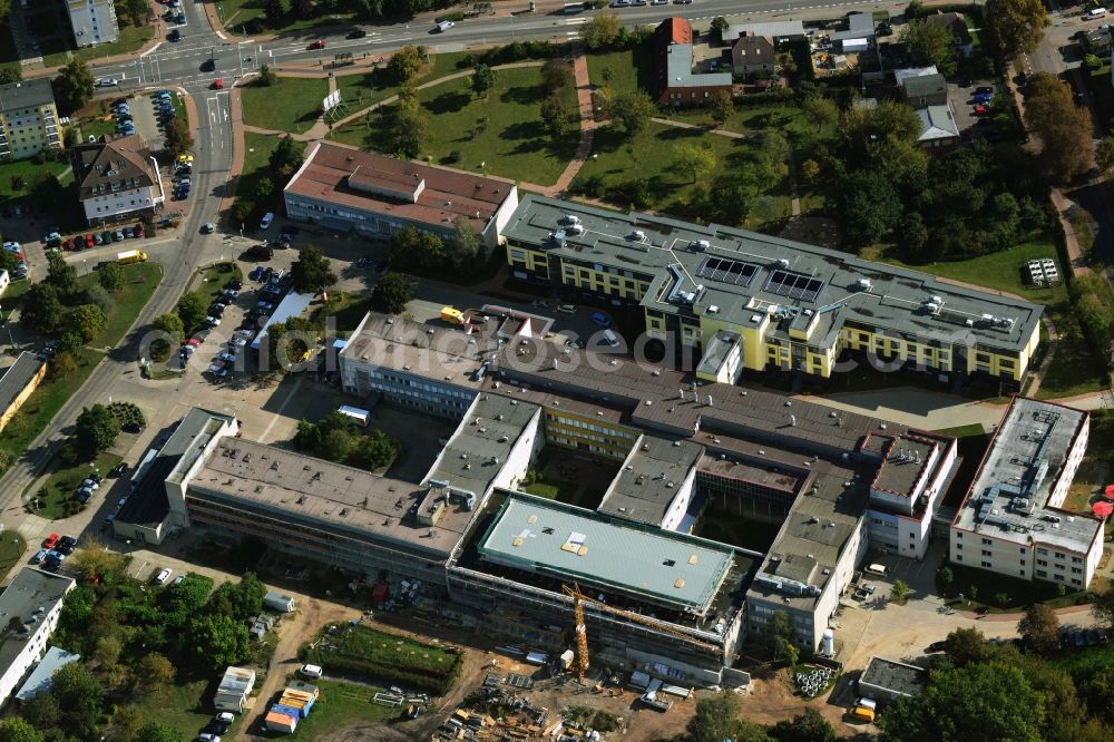 Aerial image Schwedt/Oder - Add-on module construction site at Asklepios Klinikum Uckermark in Schwedt / Oder in Brandenburg