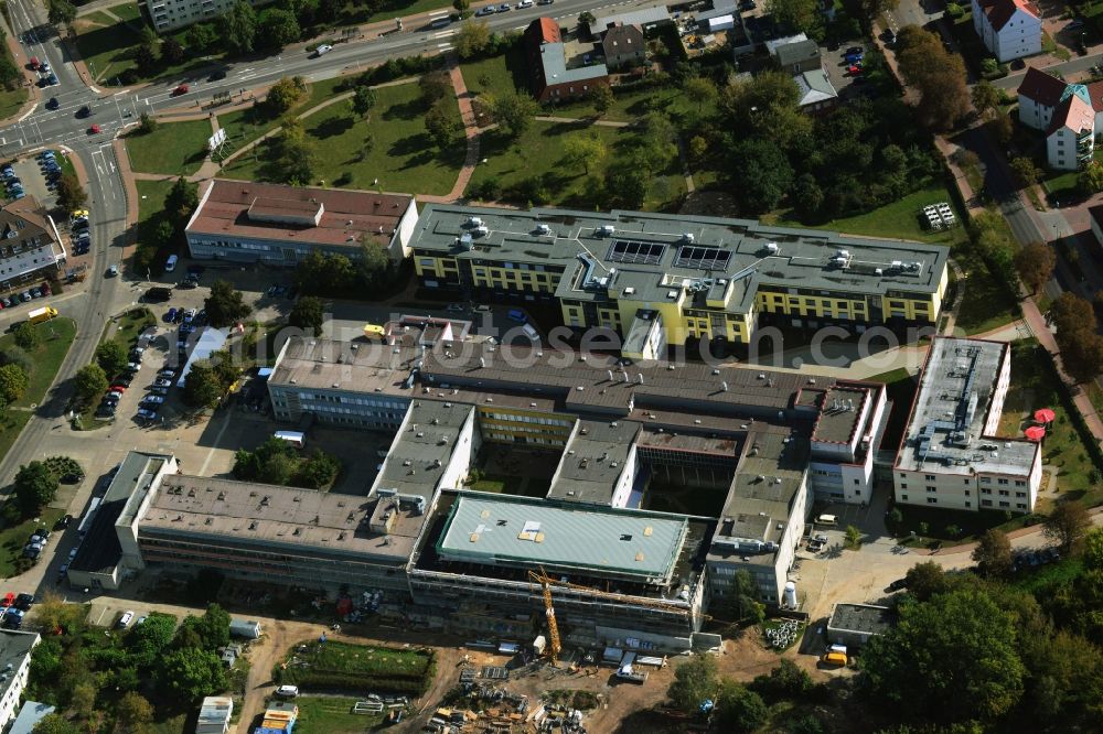 Aerial photograph Schwedt/Oder - Add-on module construction site at Asklepios Klinikum Uckermark in Schwedt / Oder in Brandenburg