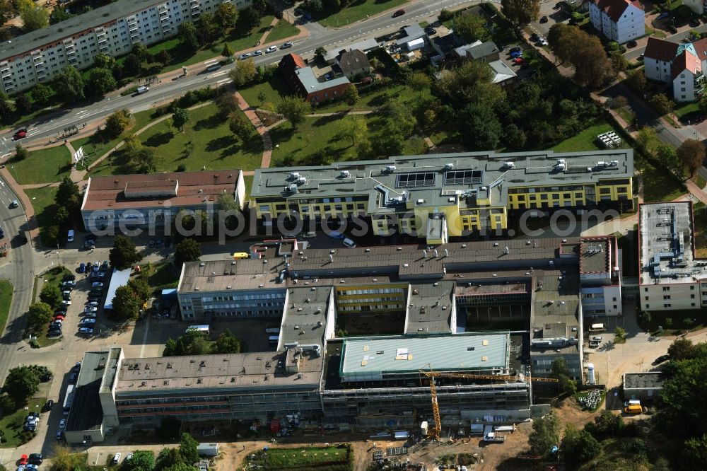 Aerial image Schwedt/Oder - Add-on module construction site at Asklepios Klinikum Uckermark in Schwedt / Oder in Brandenburg