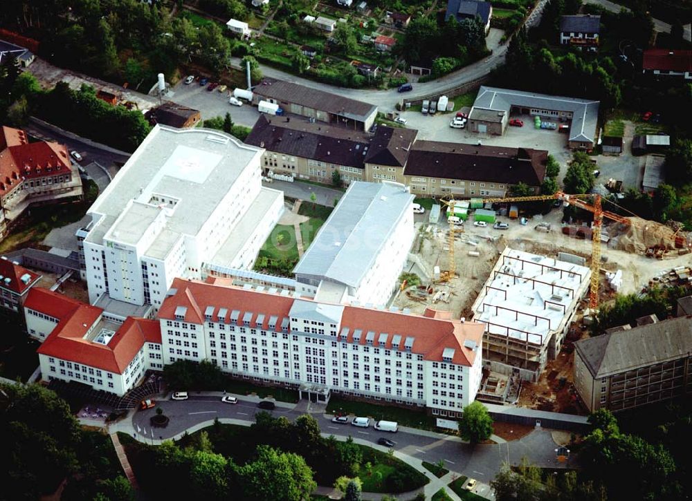 Aue / Vogtland from the bird's eye view: Erweiterungsbau am HELIOS Klinikum Aue (03771) 721323, Gartenstr. 6, 08280 Aue.