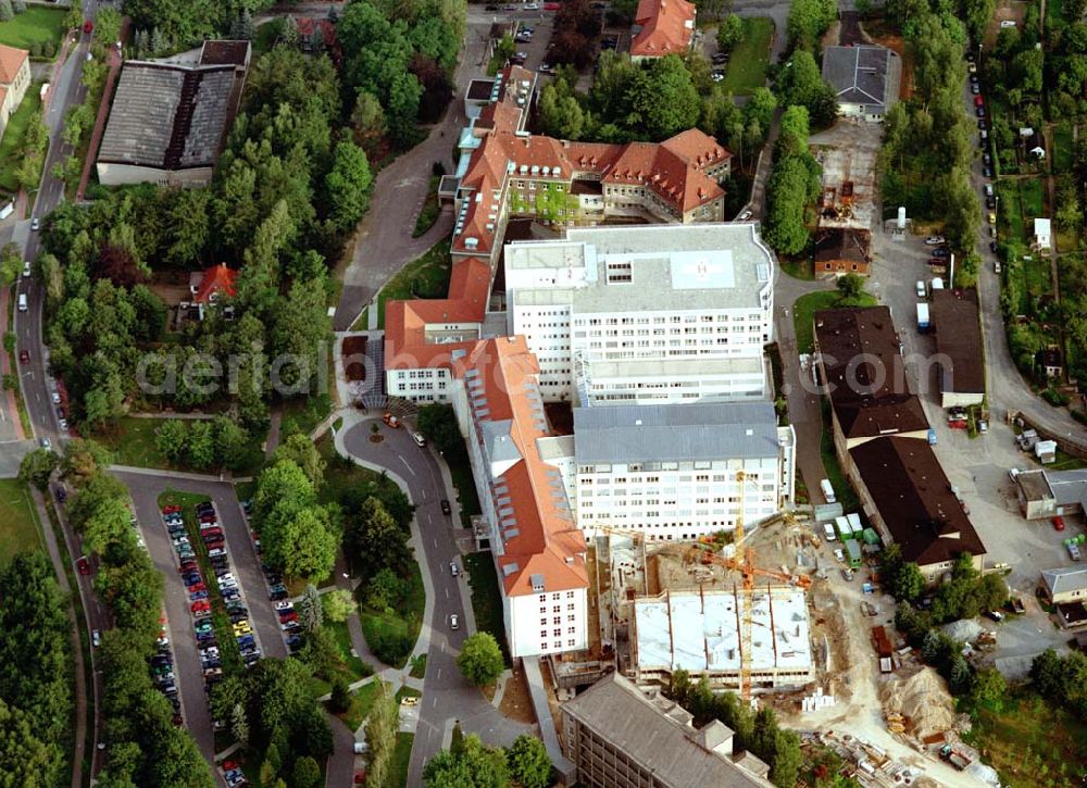 Aue / Vogtland from the bird's eye view: Erweiterungsbau am HELIOS Klinikum Aue (03771) 721323, Gartenstr. 6, 08280 Aue