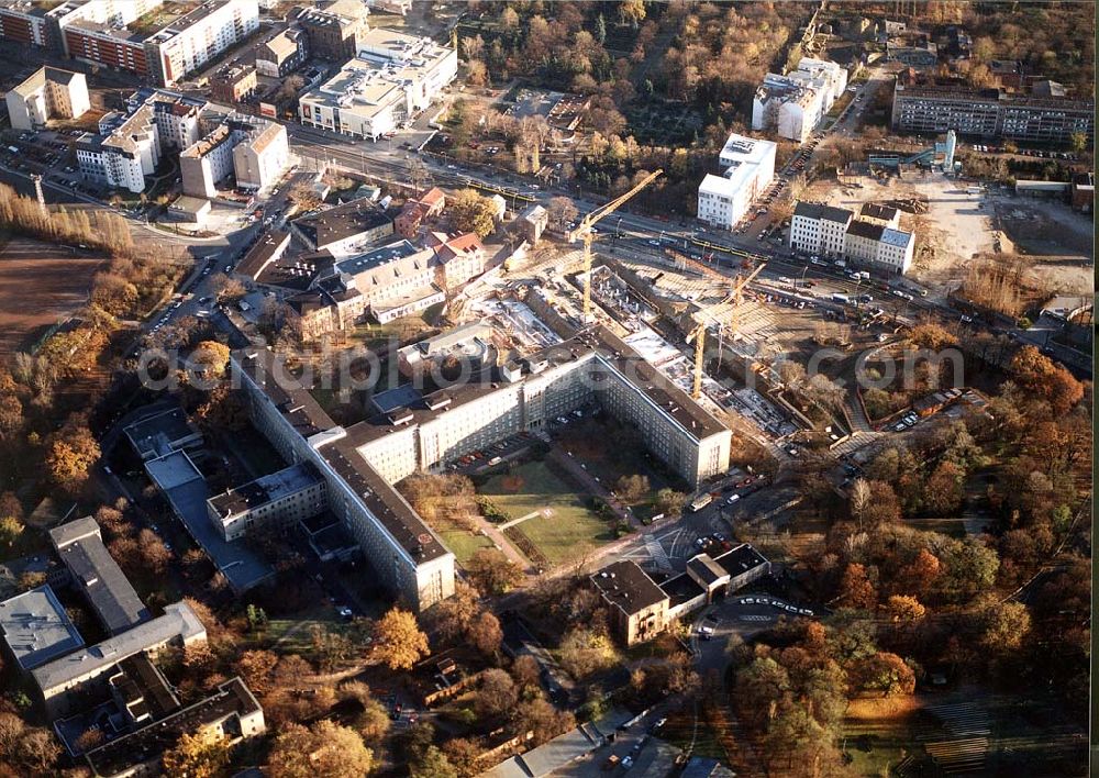 Berlin - Friedrichshain from the bird's eye view: Erweiterungsbau am Krankenhaus in Friedrichshain.