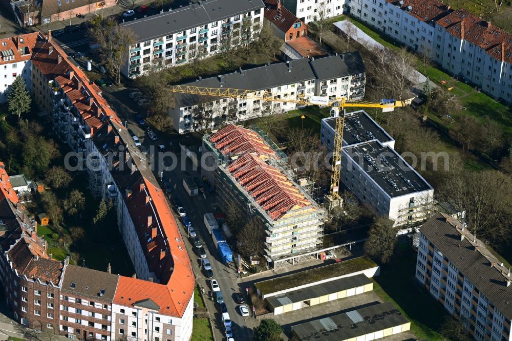 Hannover from the bird's eye view: Construction site for the expansion of a student dormitory building on Hufelandstrasse in the district Limmer in Hanover in the state Lower Saxony, Germany