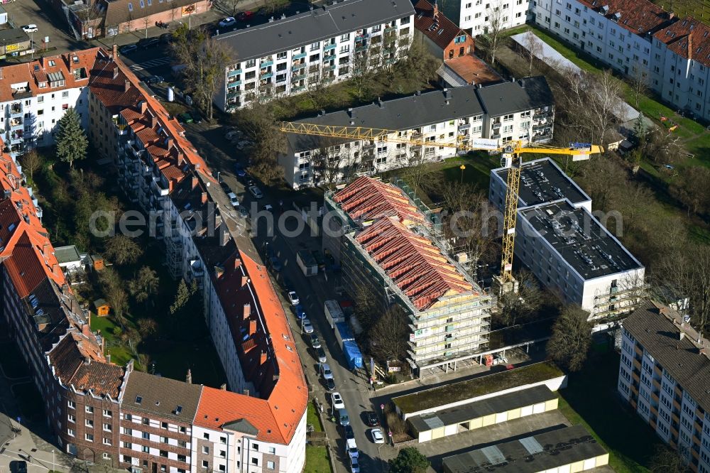 Aerial image Hannover - Construction site for the expansion of a student dormitory building on Hufelandstrasse in the district Limmer in Hanover in the state Lower Saxony, Germany