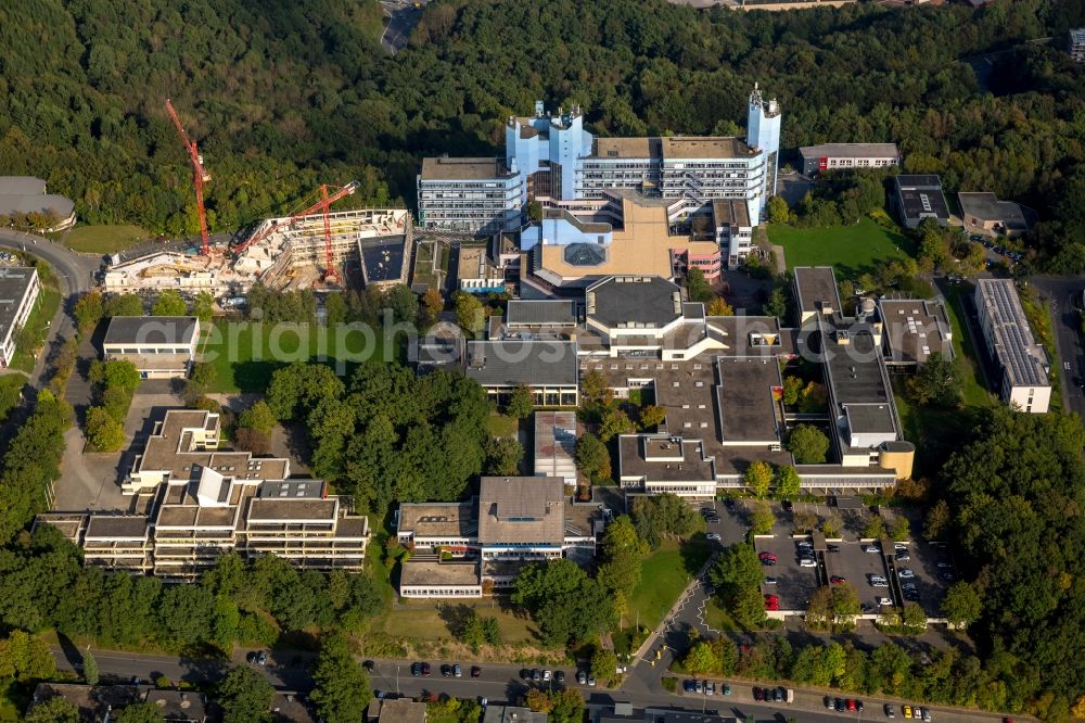 Aerial image Siegen - Construction work for the expansion of the campus of the University of Siegen in North Rhine-Westphalia