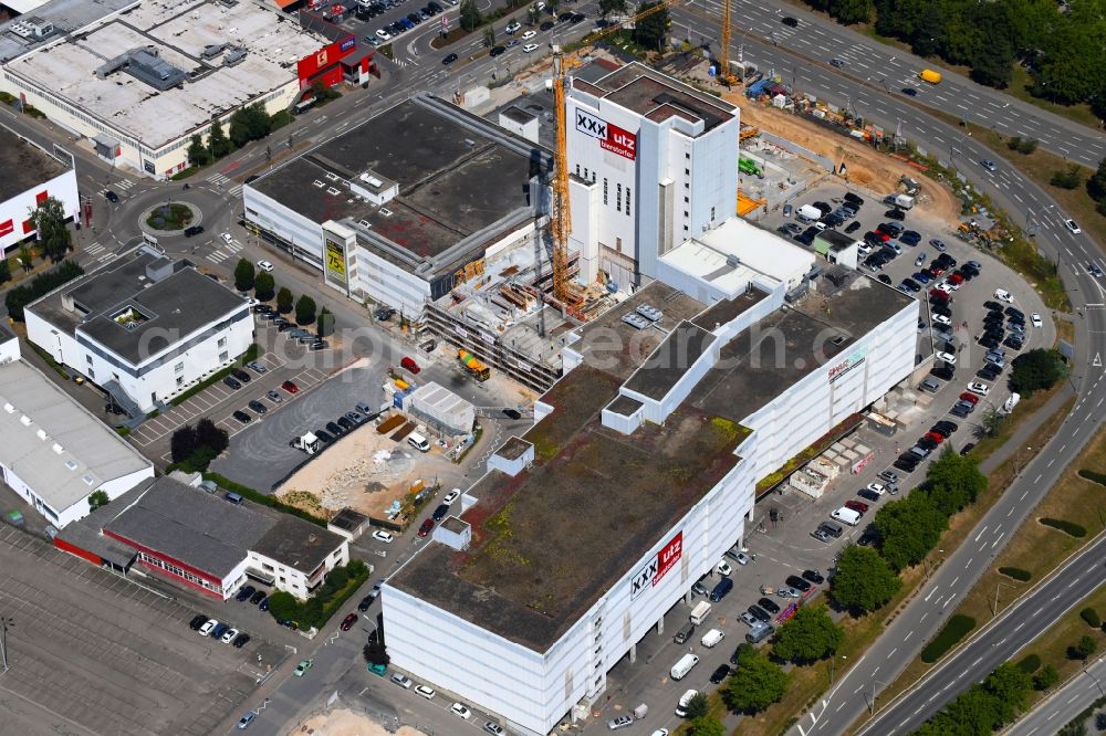 Heilbronn from above - Construction of the building store - furniture market XXXLutz Bierstorfer Heilbronn on Neckargartacher Strasse in Heilbronn in the state Baden-Wurttemberg, Germany