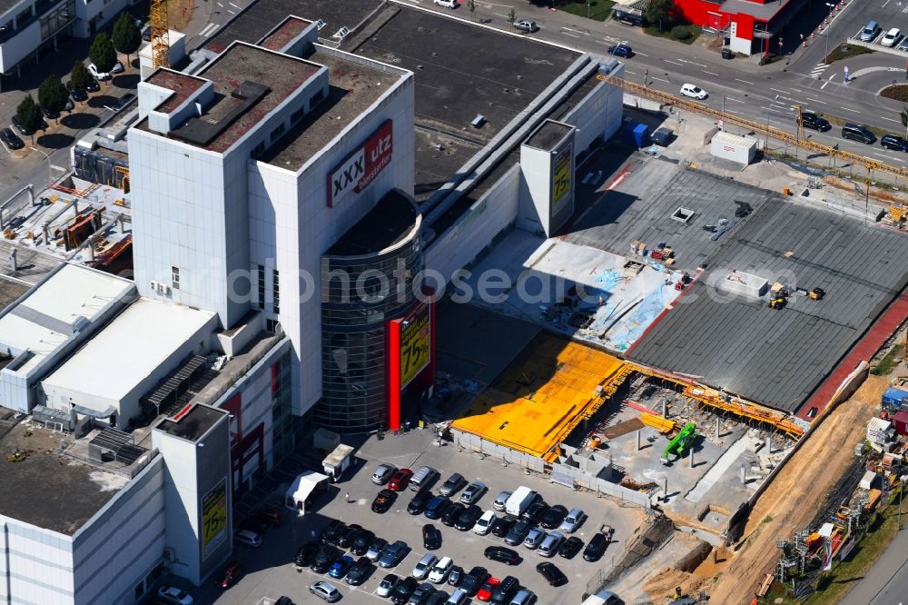 Heilbronn from above - Construction of the building store - furniture market XXXLutz Bierstorfer Heilbronn on Neckargartacher Strasse in Heilbronn in the state Baden-Wurttemberg, Germany