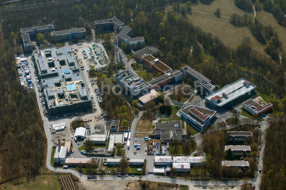 München from above - Expansion site on the building complex of the transmitter Bayerischer Rundfunk in the district Freimann in Munich in the state Bavaria, Germany