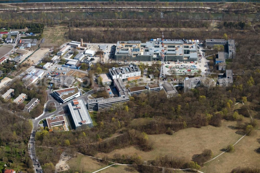 Aerial image München - Expansion site on the building complex of the transmitter Bayerischer Rundfunk in the district Freimann in Munich in the state Bavaria, Germany