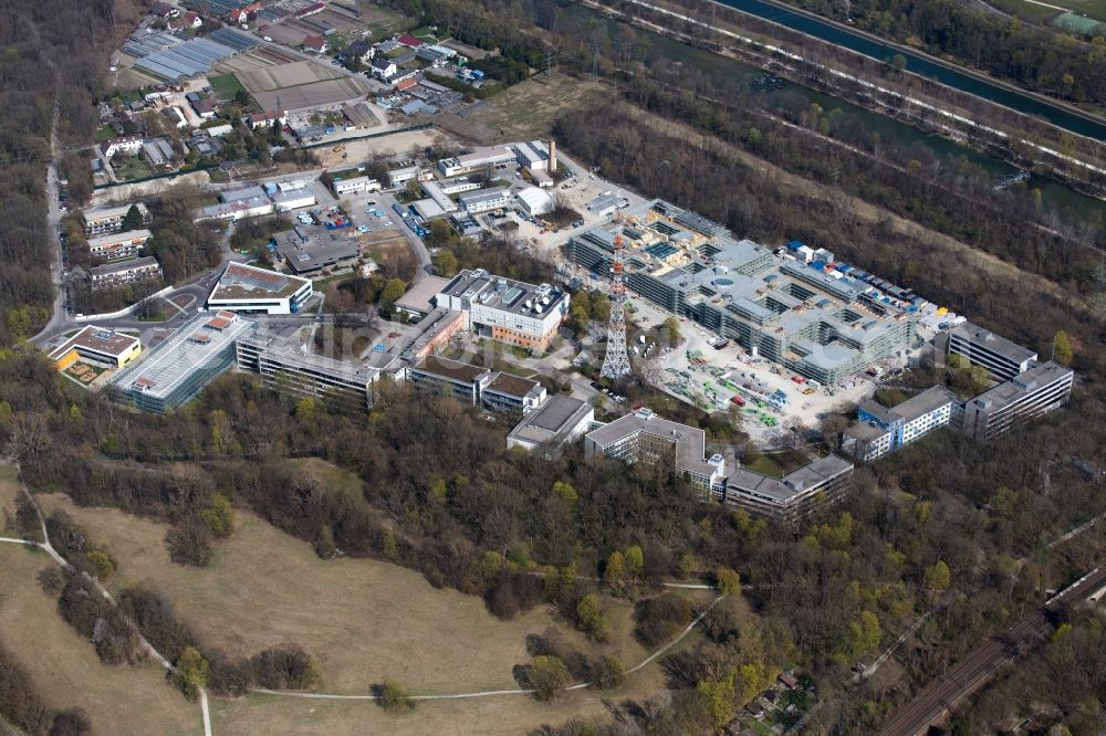 Aerial photograph München - Expansion site on the building complex of the transmitter Bayerischer Rundfunk in the district Freimann in Munich in the state Bavaria, Germany