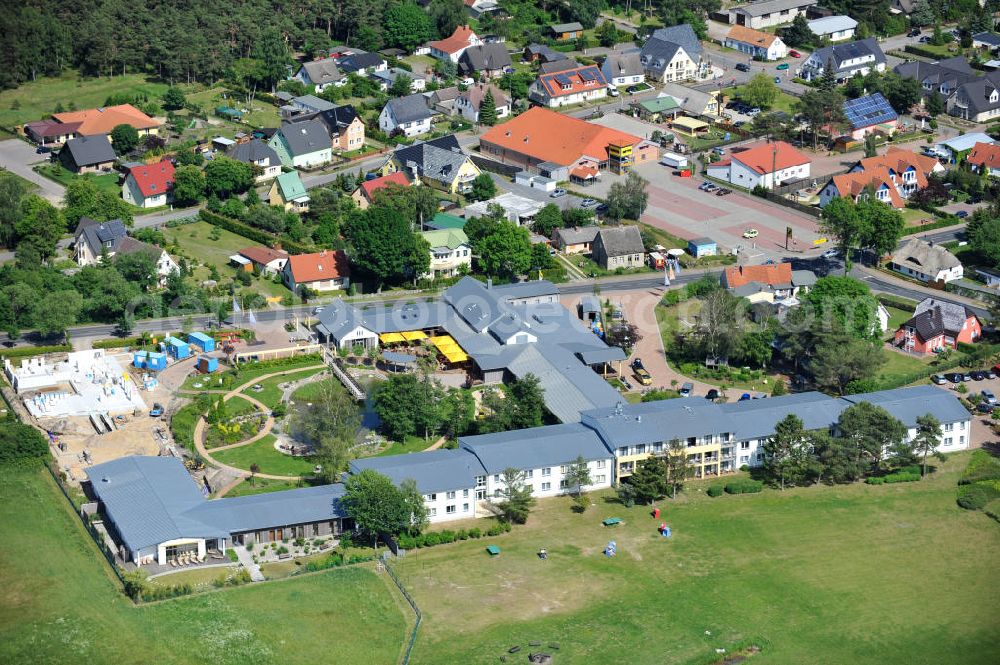 Trassenheide from the bird's eye view: Erweiterungsbaustelle am Hotel und Restaurant Seeklause in Trassenheide auf der Insel Usedom in Mecklenburg - Vorpommern. Extension site at the hotel and restaurant in Seeklause Trassenheide on the island of Usedom in Mecklenburg - Western Pomerania.