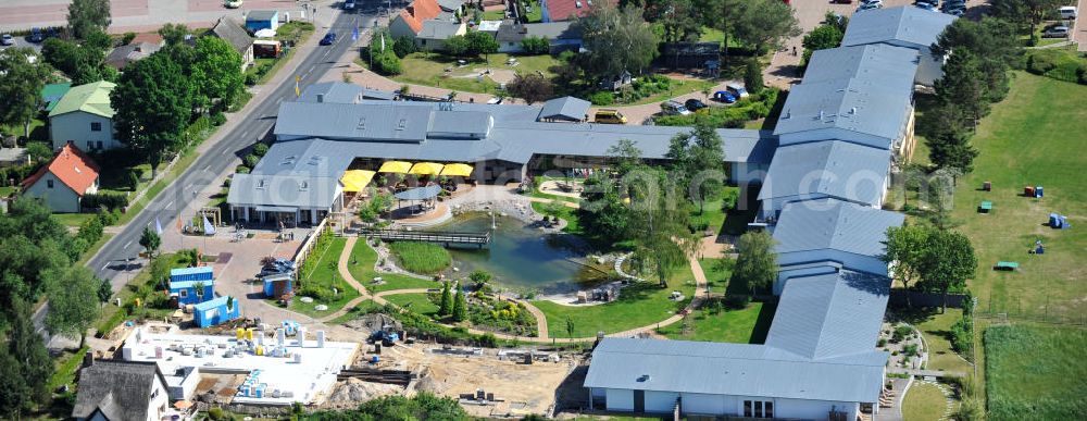 Trassenheide from the bird's eye view: Erweiterungsbaustelle am Hotel und Restaurant Seeklause in Trassenheide auf der Insel Usedom in Mecklenburg - Vorpommern. Extension site at the hotel and restaurant in Seeklause Trassenheide on the island of Usedom in Mecklenburg - Western Pomerania.