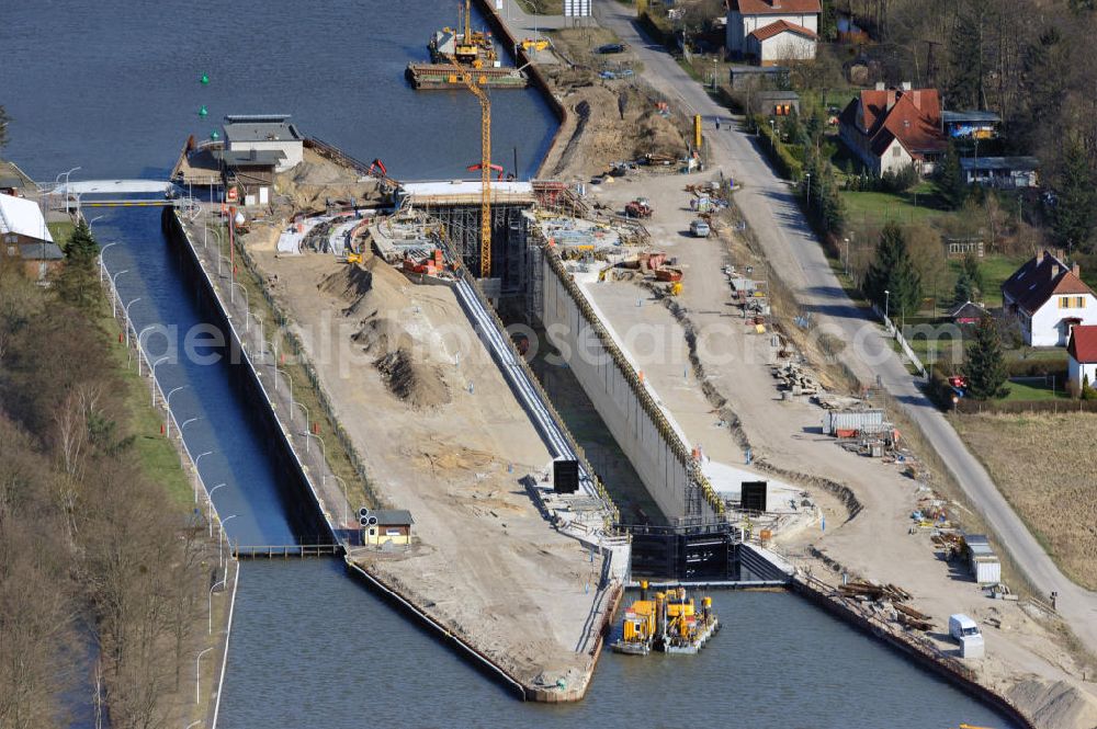 Wusterwitz from the bird's eye view: View of the construction site of the expansion lock Wusterwitz