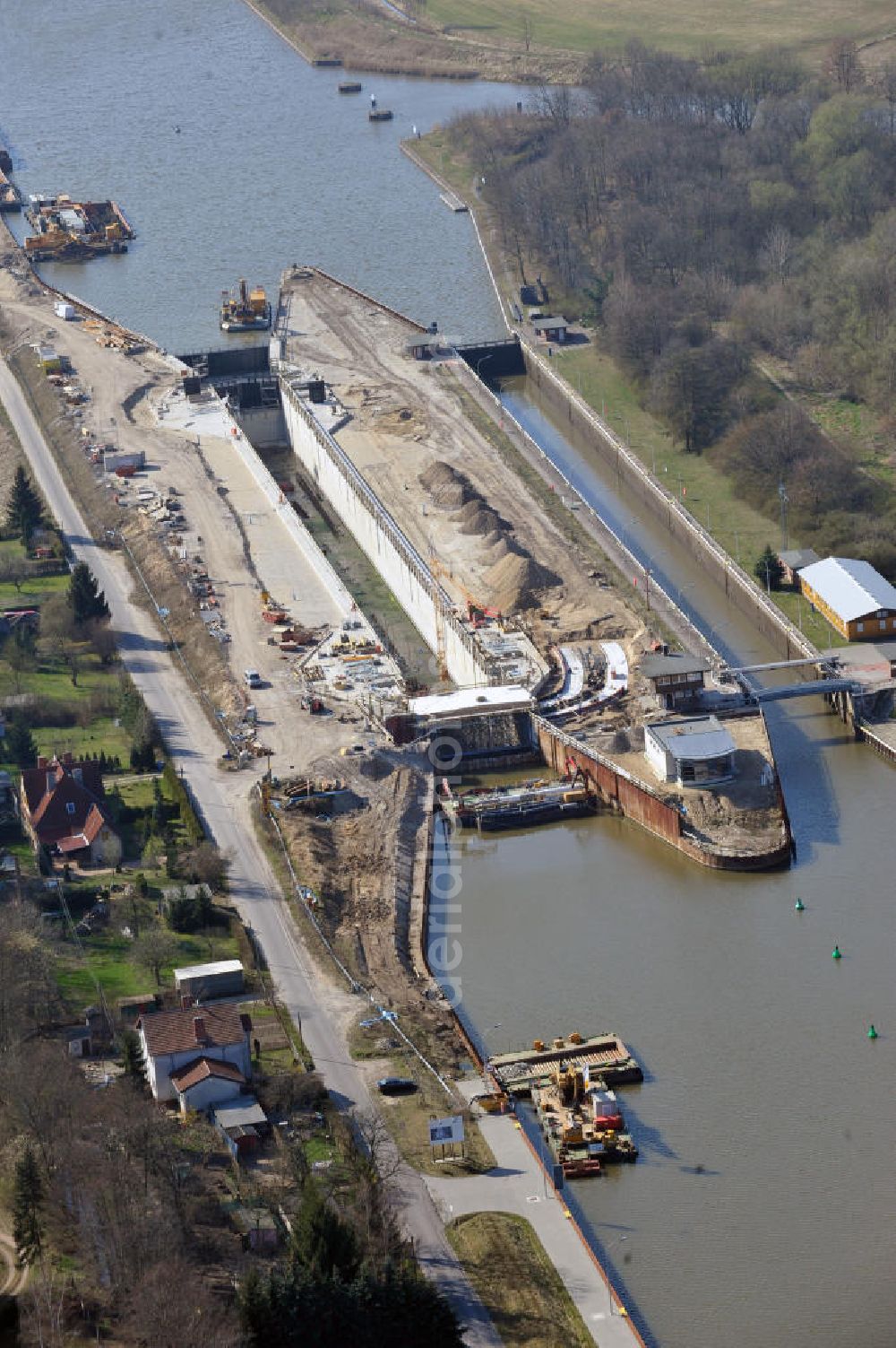 Wusterwitz from above - View of the construction site of the expansion lock Wusterwitz