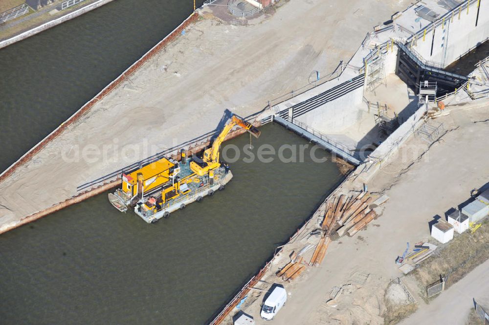 Wusterwitz from the bird's eye view: View of the construction site of the expansion lock Wusterwitz