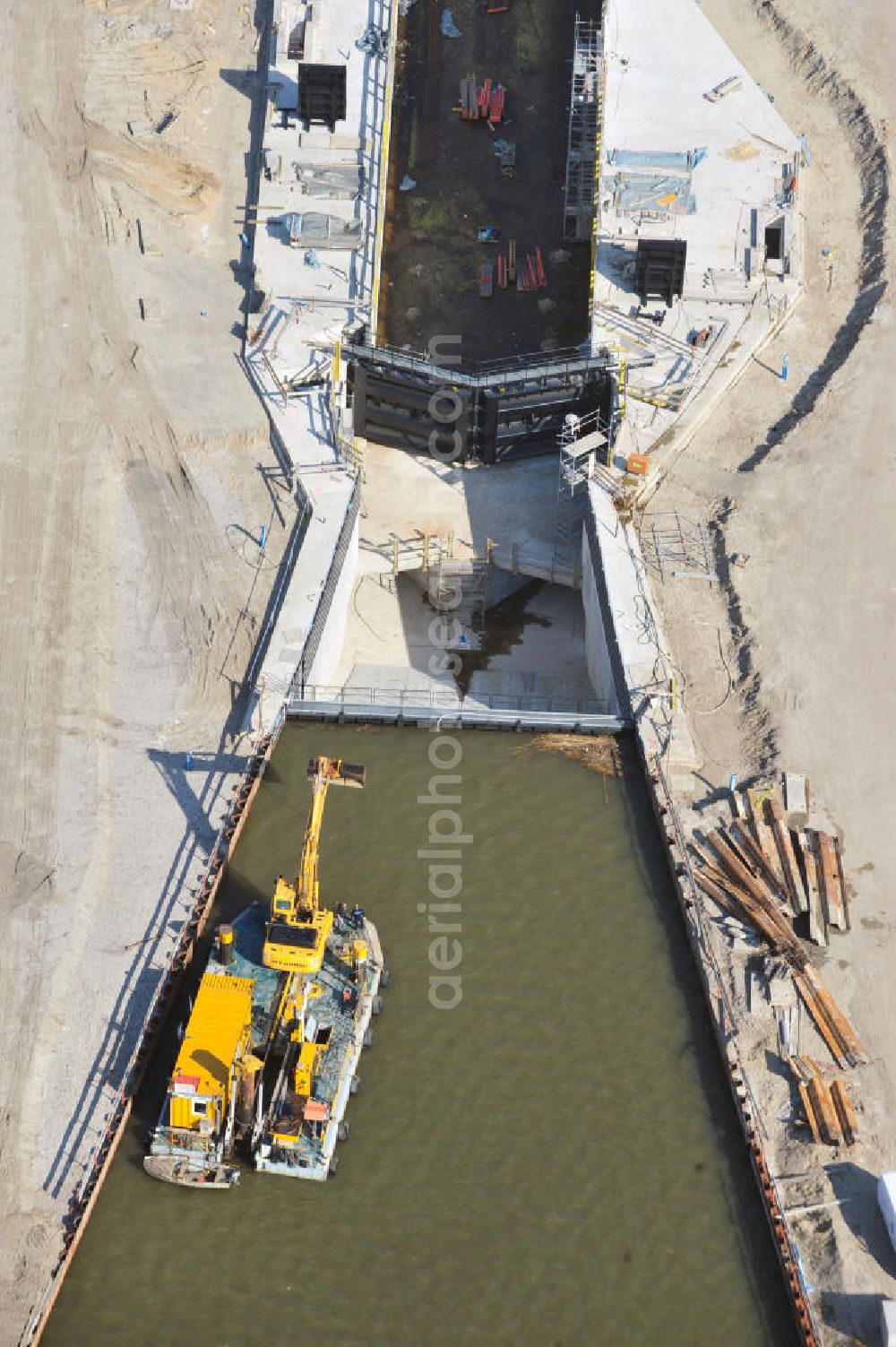 Aerial image Wusterwitz - View of the construction site of the expansion lock Wusterwitz