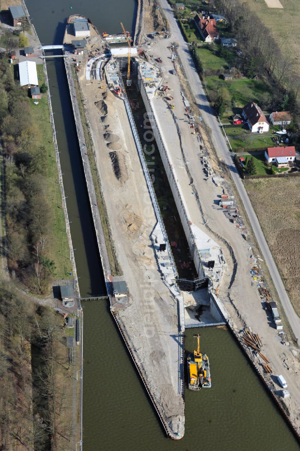 Wusterwitz from above - View of the construction site of the expansion lock Wusterwitz