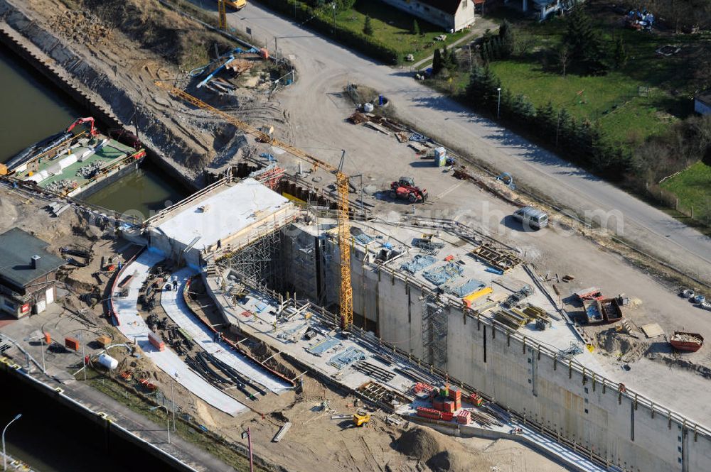 Wusterwitz from the bird's eye view: View of the construction site of the expansion lock Wusterwitz