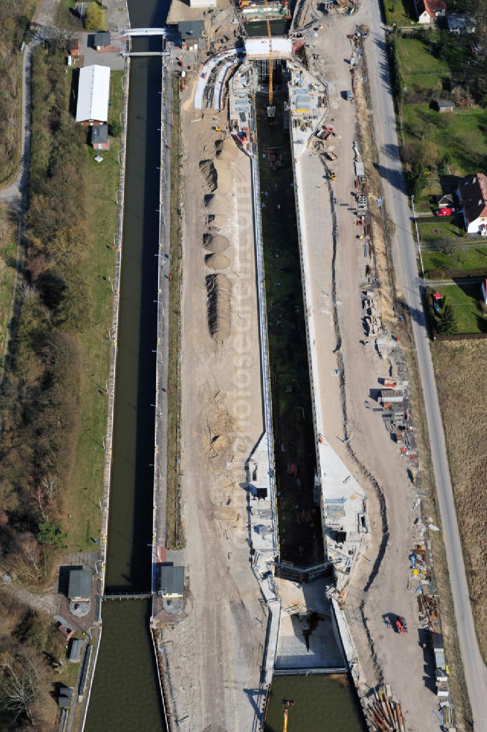 Wusterwitz from above - View of the construction site of the expansion lock Wusterwitz