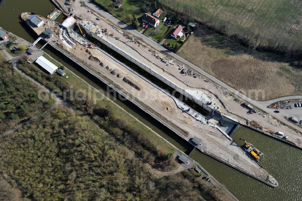 Wusterwitz from the bird's eye view: View of the construction site of the expansion lock Wusterwitz