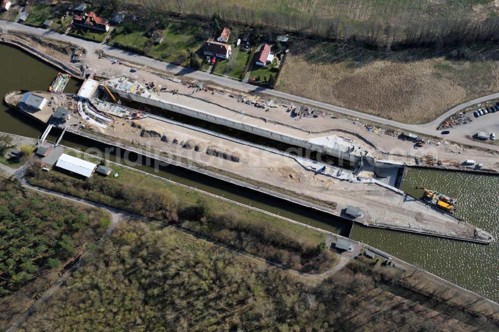 Aerial image Wusterwitz - View of the construction site of the expansion lock Wusterwitz