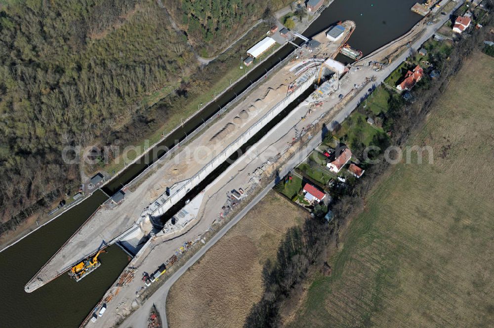 Aerial photograph Wusterwitz - View of the construction site of the expansion lock Wusterwitz