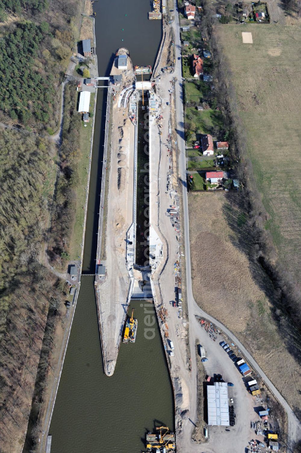 Wusterwitz from above - View of the construction site of the expansion lock Wusterwitz