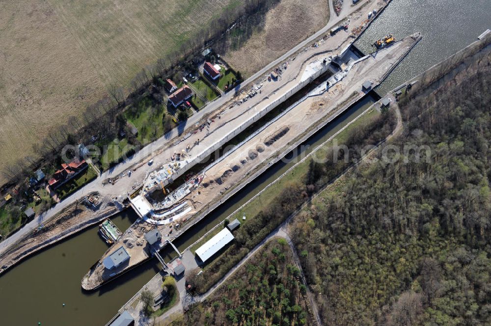 Aerial image Wusterwitz - View of the construction site of the expansion lock Wusterwitz