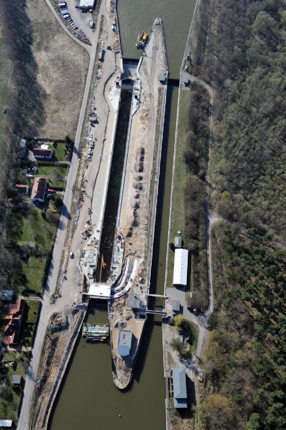 Aerial photograph Wusterwitz - View of the construction site of the expansion lock Wusterwitz