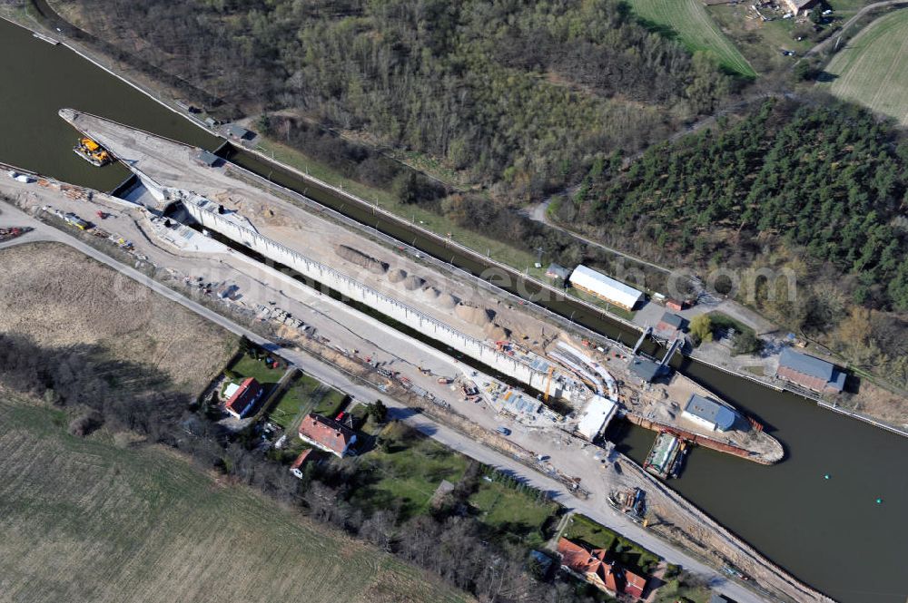 Aerial image Wusterwitz - View of the construction site of the expansion lock Wusterwitz