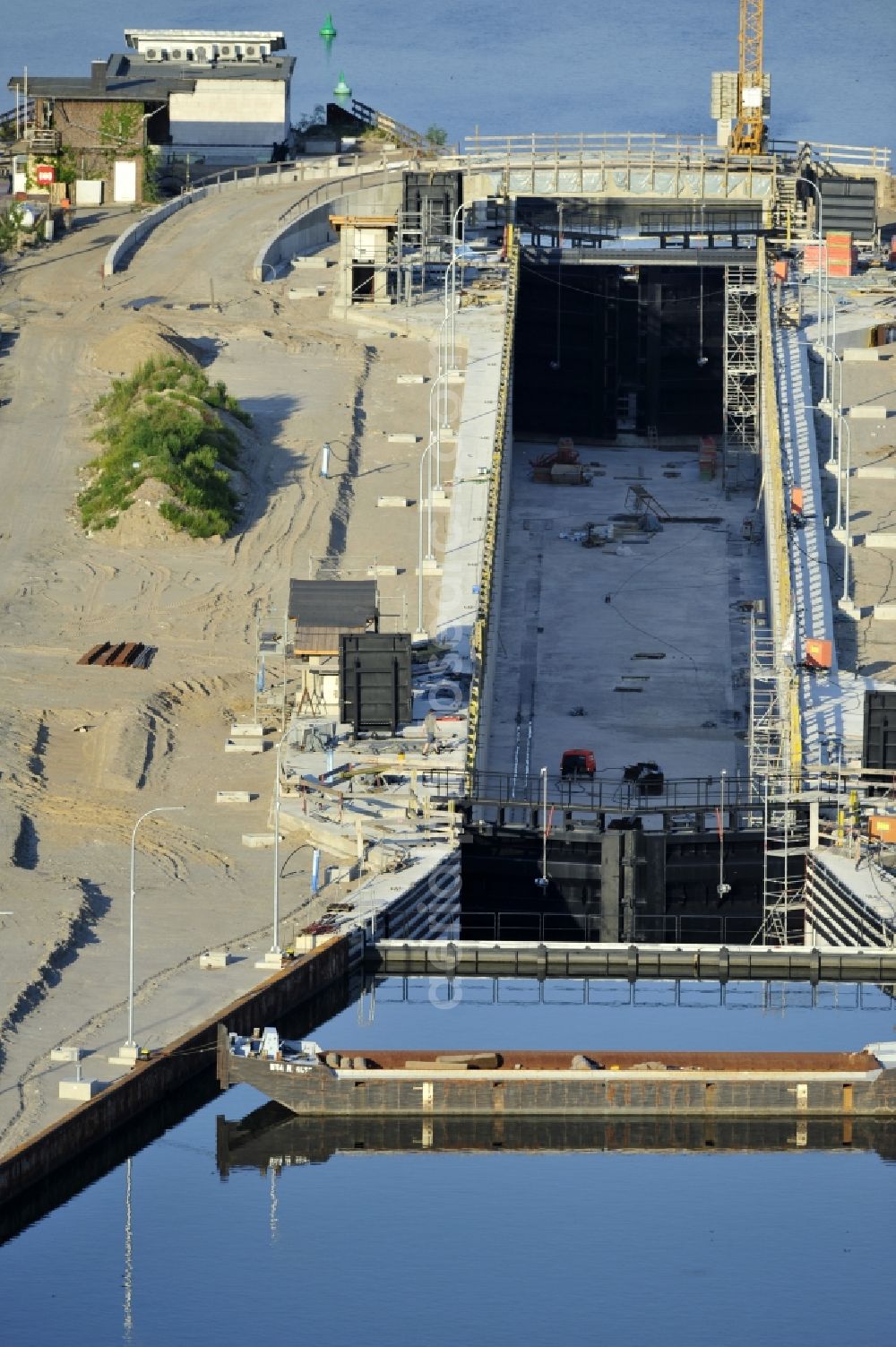 Aerial image Wusterwitz - View of the construction site of the expansion lock Wusterwitz