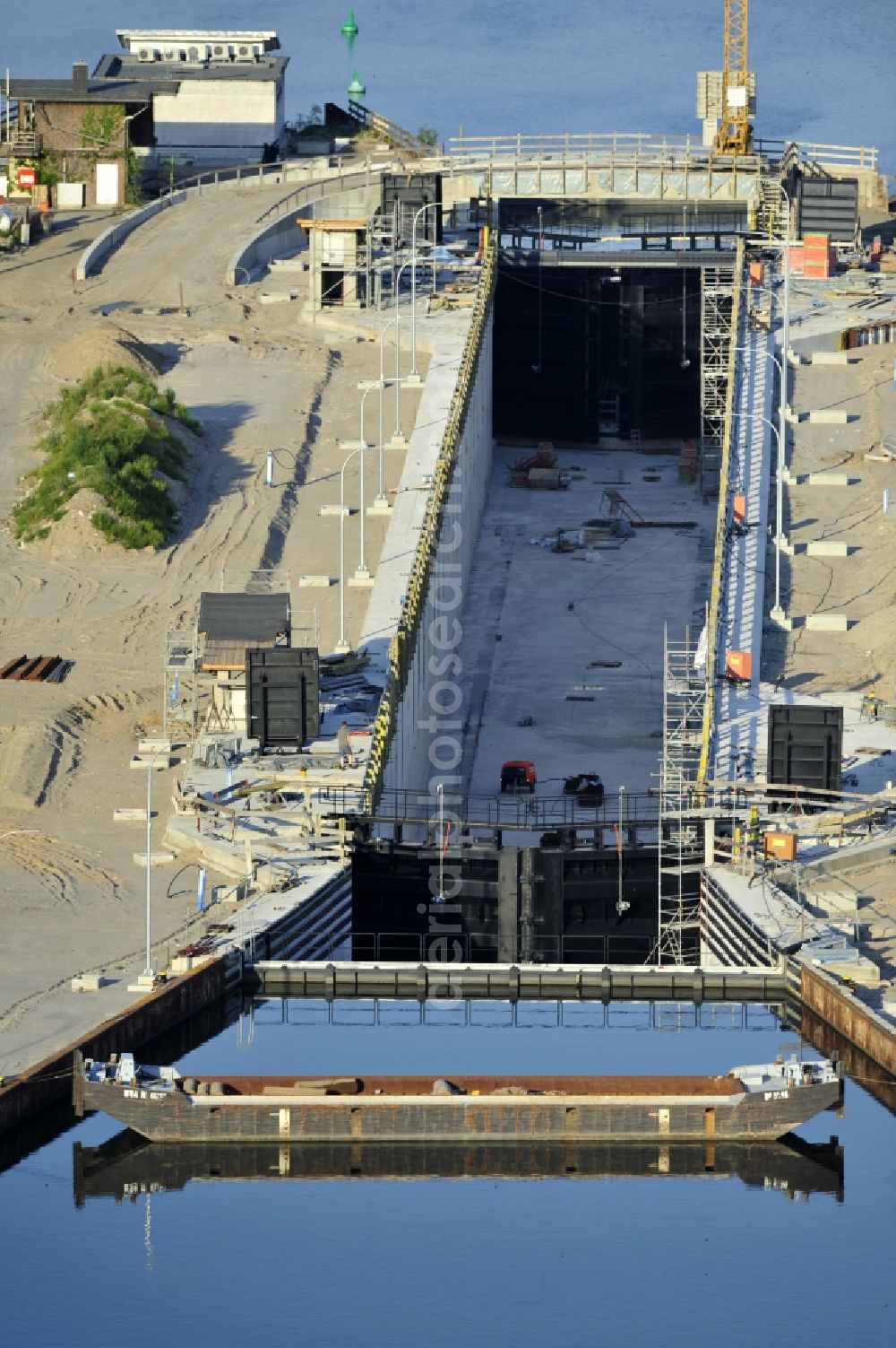 Aerial photograph Wusterwitz - View of the construction site of the expansion lock Wusterwitz