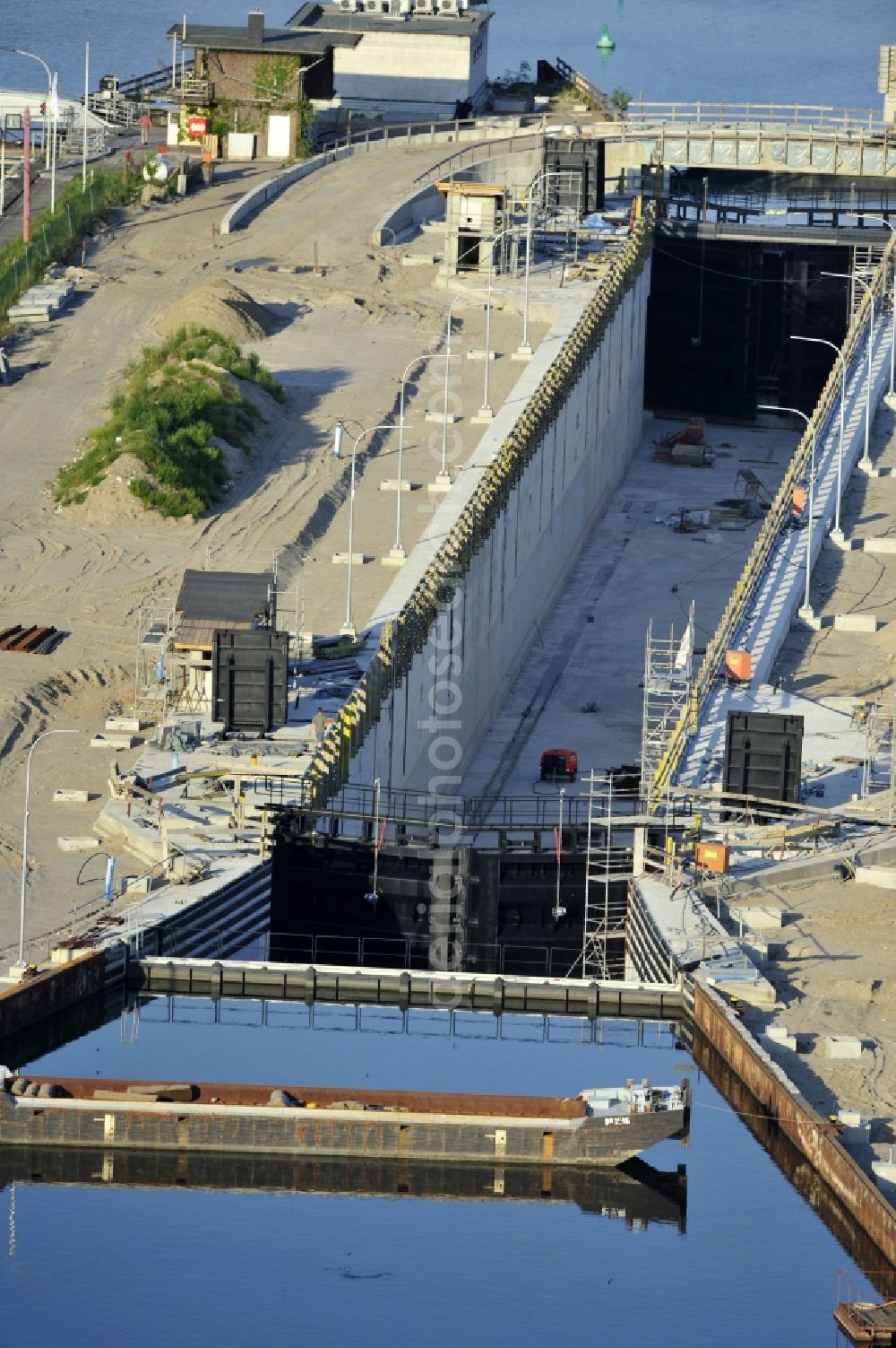 Wusterwitz from above - View of the construction site of the expansion lock Wusterwitz