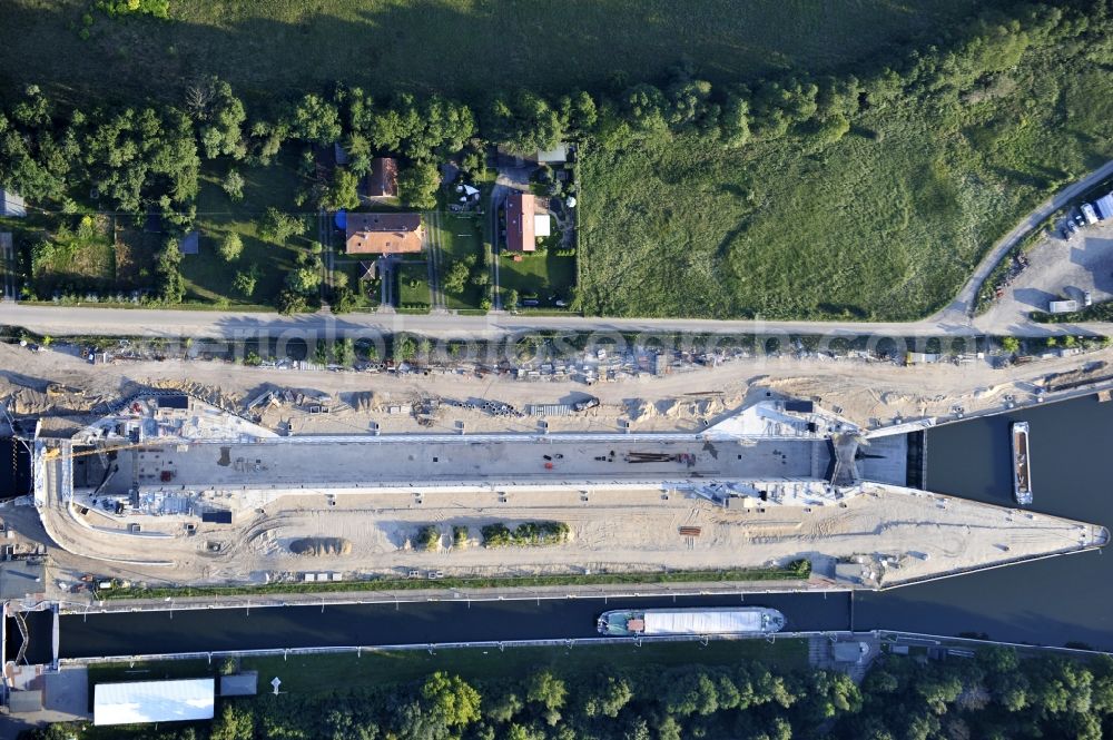 Wusterwitz from the bird's eye view: View of the construction site of the expansion lock Wusterwitz