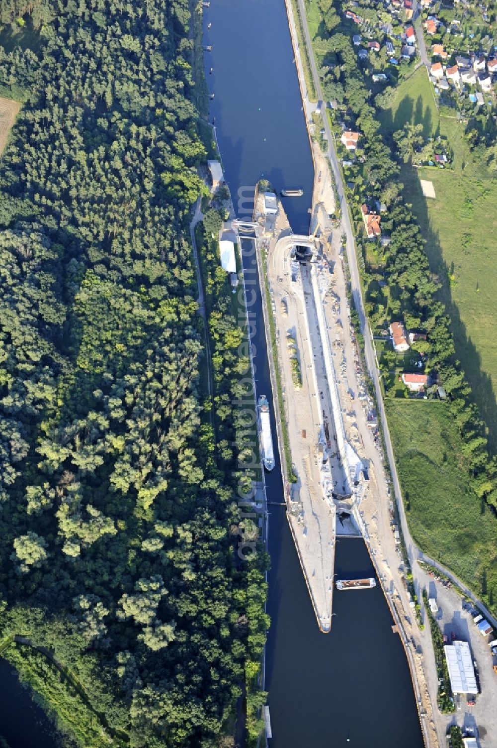 Aerial image Wusterwitz - View of the construction site of the expansion lock Wusterwitz