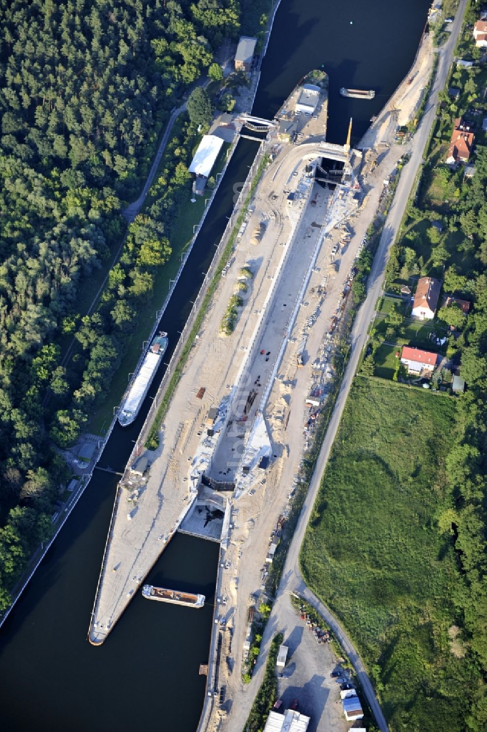 Aerial photograph Wusterwitz - View of the construction site of the expansion lock Wusterwitz