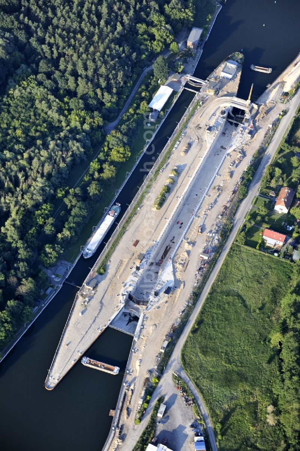 Wusterwitz from above - View of the construction site of the expansion lock Wusterwitz