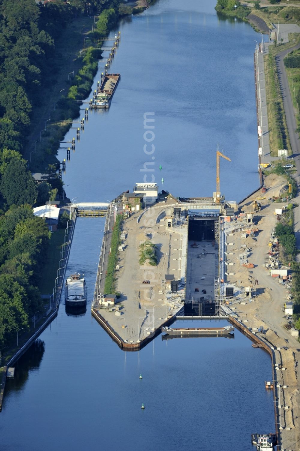 Aerial image Wusterwitz - View of the construction site of the expansion lock Wusterwitz