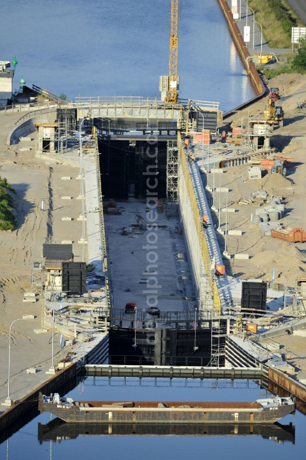 Aerial photograph Wusterwitz - View of the construction site of the expansion lock Wusterwitz