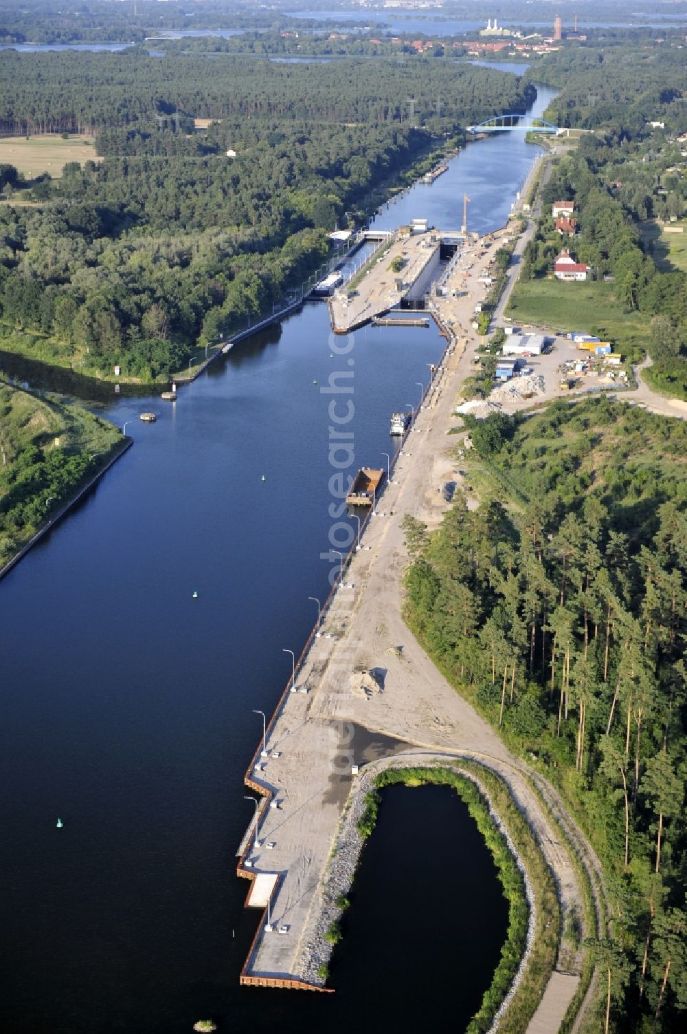 Wusterwitz from the bird's eye view: View of the construction site of the expansion lock Wusterwitz