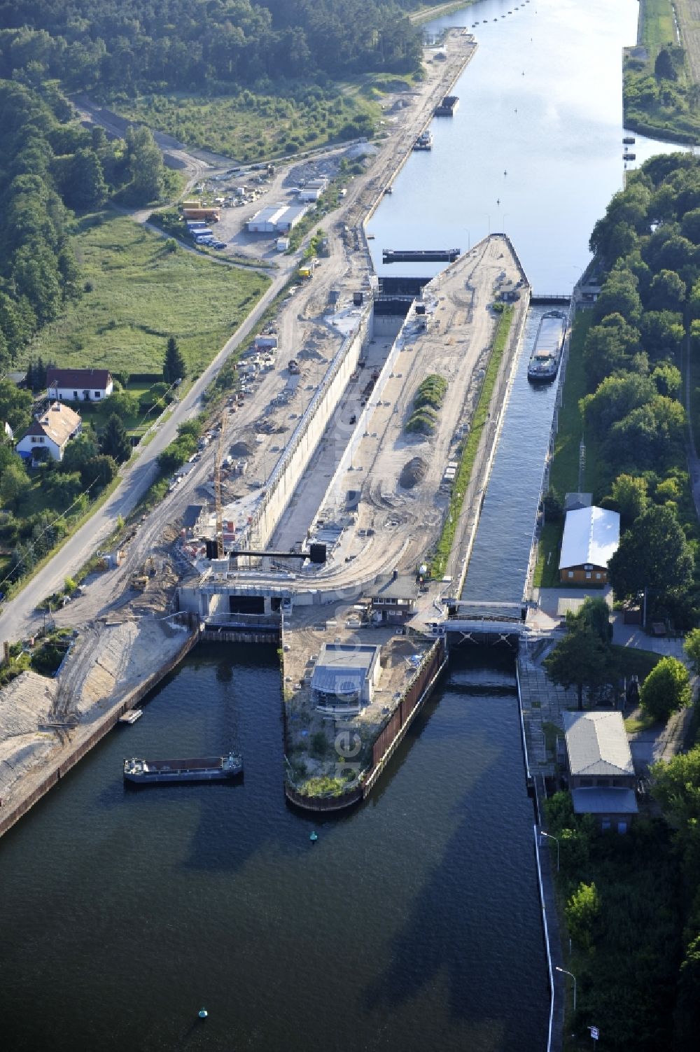 Wusterwitz from above - View of the construction site of the expansion lock Wusterwitz