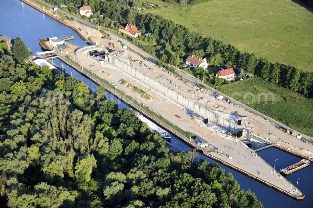 Wusterwitz from the bird's eye view: View of the construction site of the expansion lock Wusterwitz