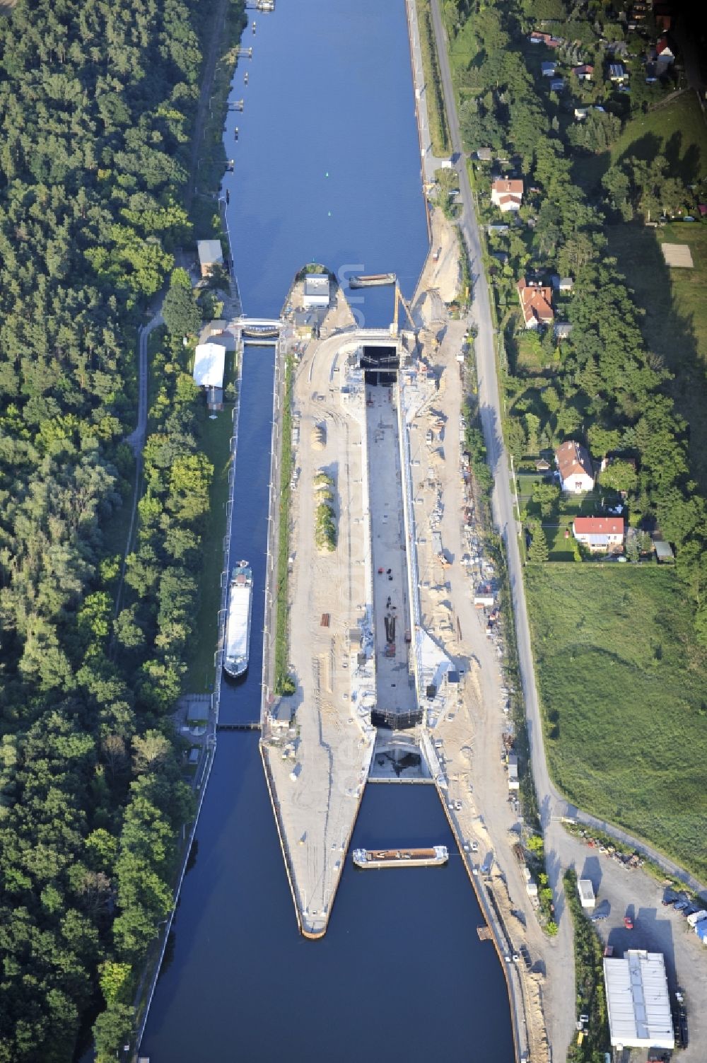 Aerial image Wusterwitz - View of the construction site of the expansion lock Wusterwitz