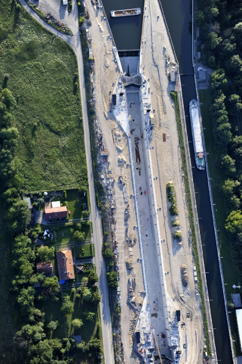 Wusterwitz from above - View of the construction site of the expansion lock Wusterwitz