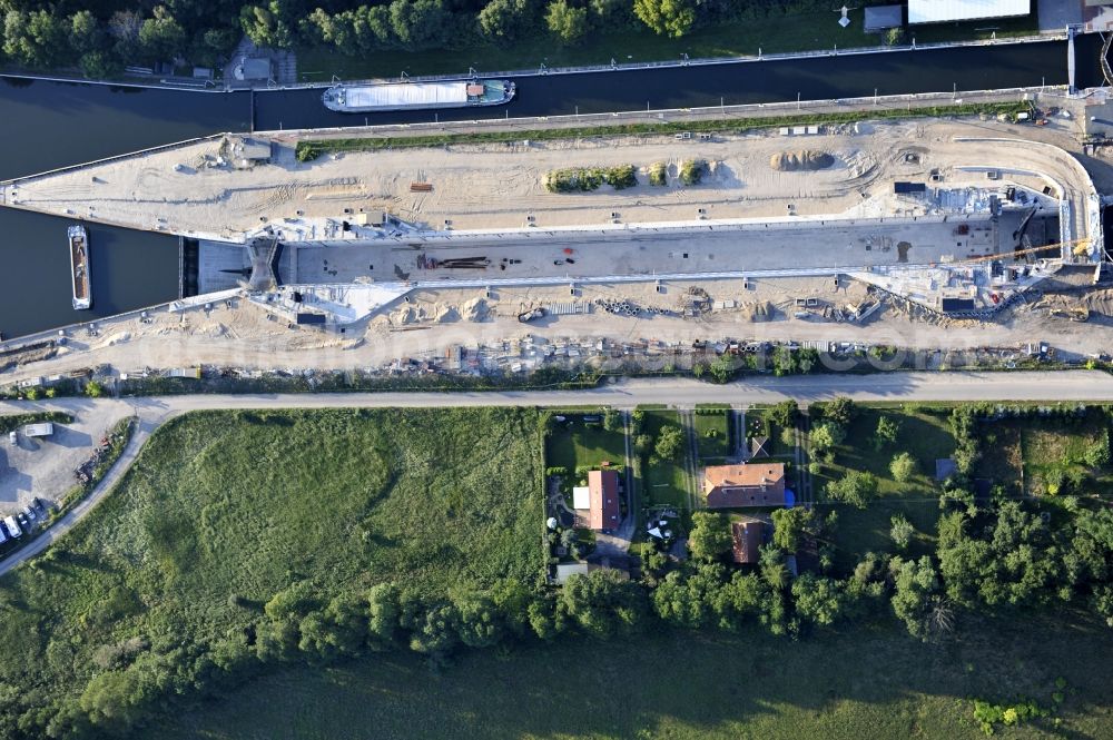 Wusterwitz from the bird's eye view: View of the construction site of the expansion lock Wusterwitz