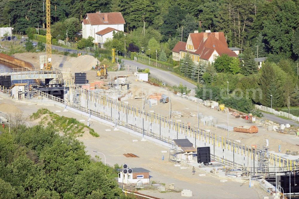 Wusterwitz from the bird's eye view: View of the construction site of the expansion lock Wusterwitz