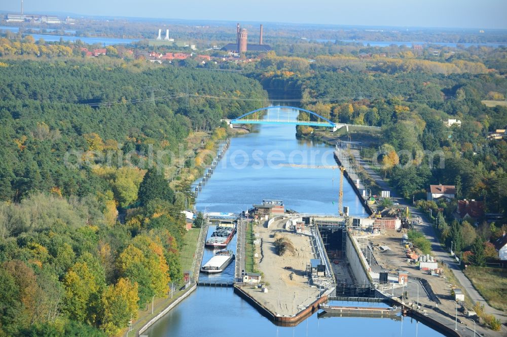 Wusterwitz from the bird's eye view: View of the construction site of the expansion lock Wusterwitz